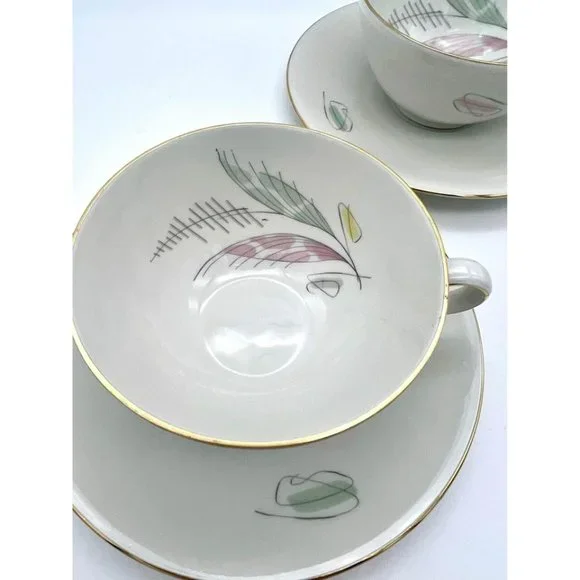 MCM Cup & Saucer Pair Atomic Leaf Feather Design Seltmann Weiden Bavaria Ingrid - Picture 1 of 7